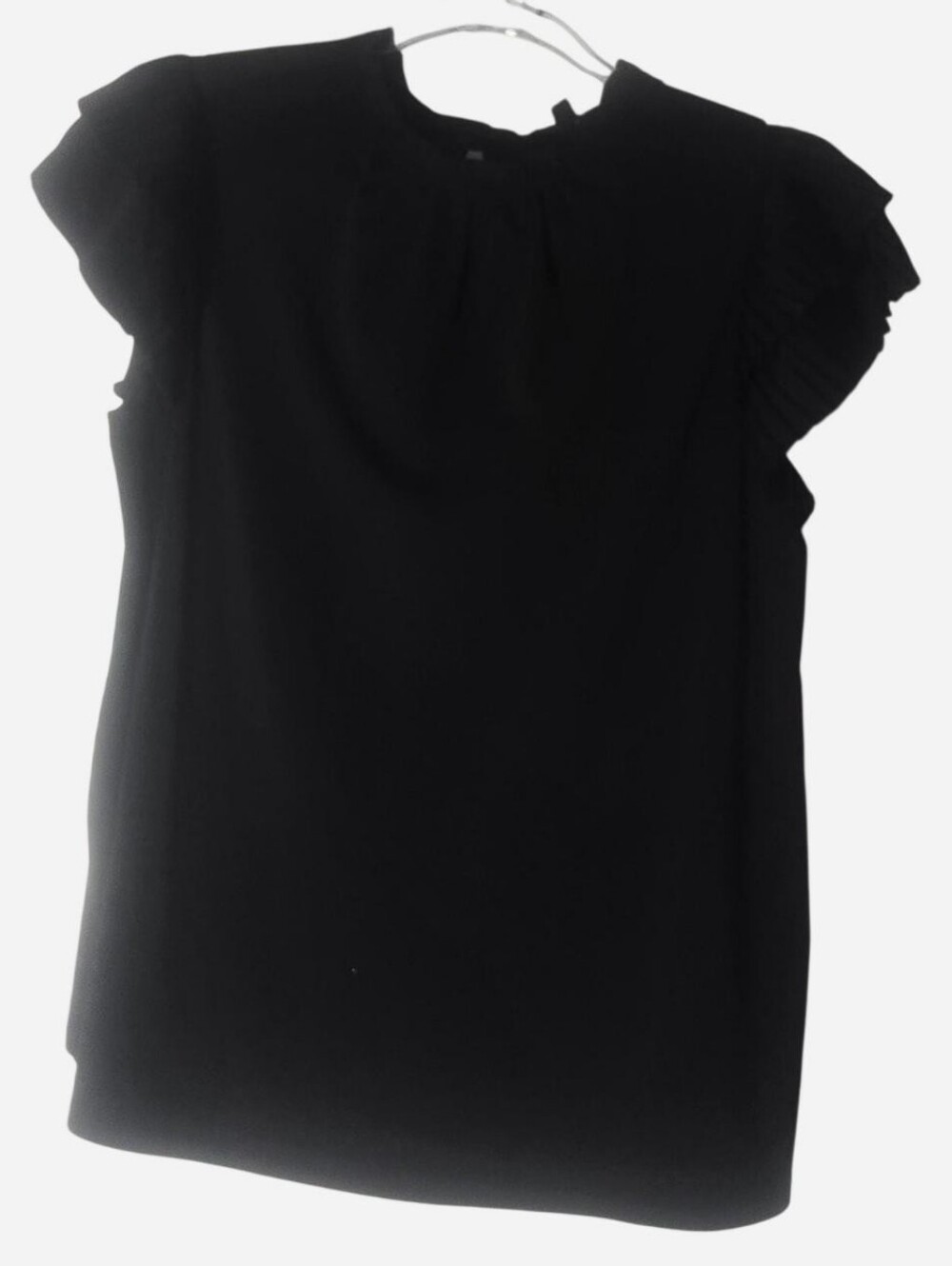 Adrianna Papell Black Ruffled Pleated Sleeve Blouse